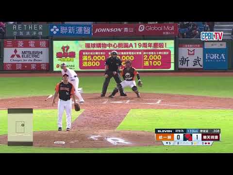 10/20 統一 VS 樂天 五局下，廖健富補上一支安打，送回二壘上的成晉，再添一分