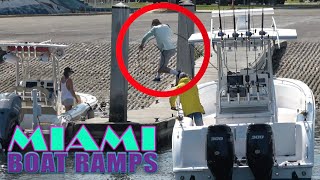 High Jump to the Dock Does he Land It? | Miami Boat Ramps | Boynton Beach