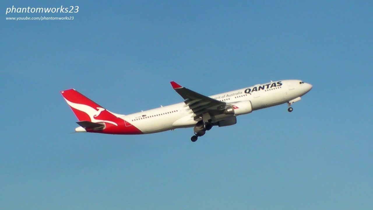 Qantas airways A330-200 take off 34R sydney airport.