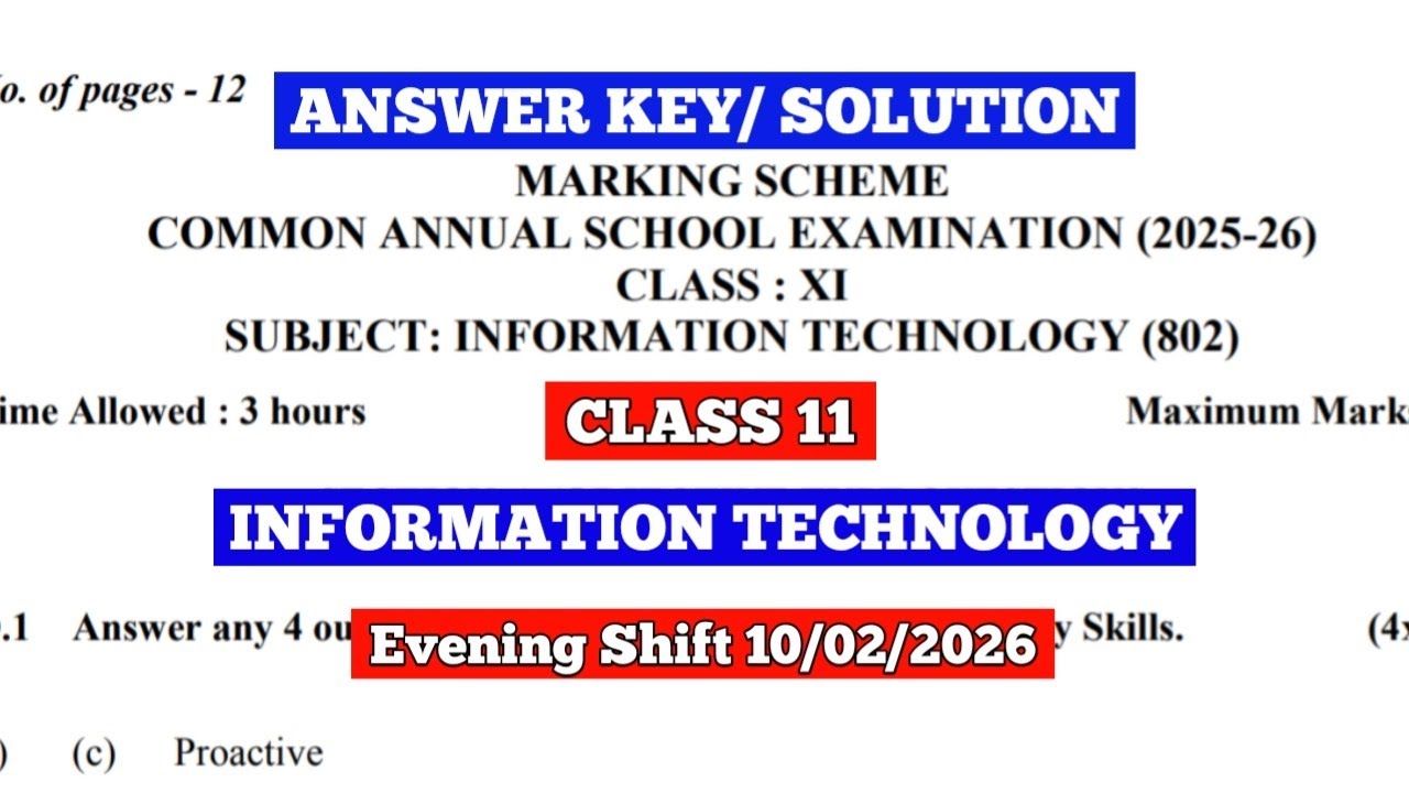 Class 11 information technology answer key evening shift l annual exam class 11 answer key 2026