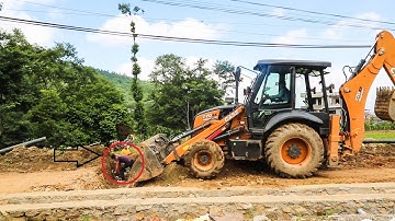 Case 770 Backhoe Loader - Digging Mud And Making Track Remote Village - CASE Backhoe Video