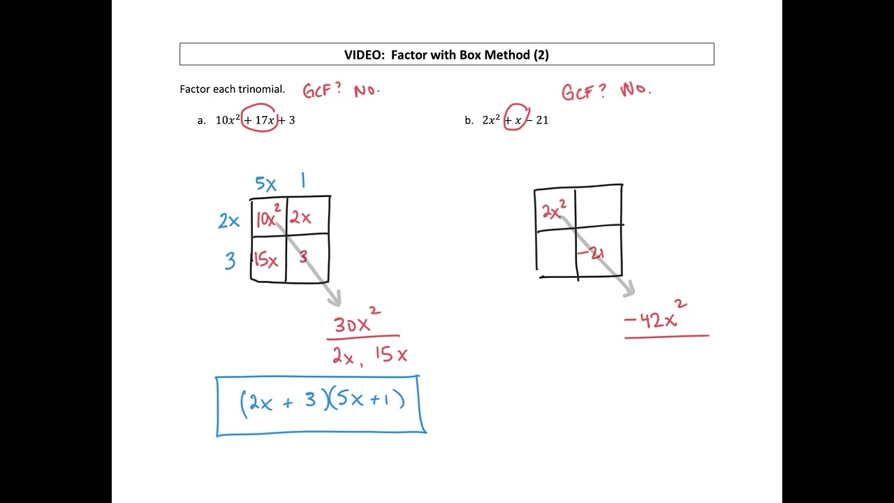 Factor using the Box Method 2 - YouTube