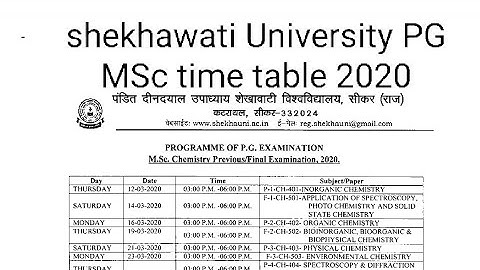 Shekhawati University MA,MSC, time table 2020
