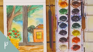 EASY watercolor tutorial for beginners!  - original artwork (View from the Window)