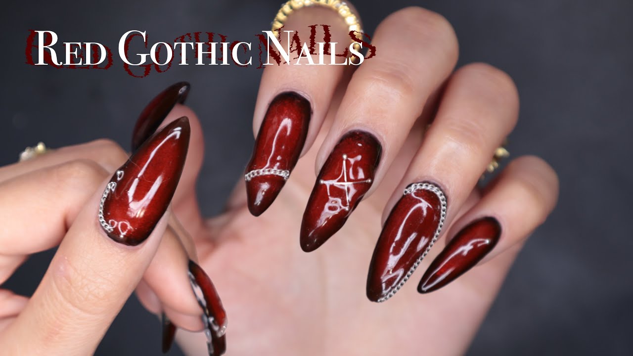 👻 Halloween Nails ep.3🎃 Red Gothic Nails 🥀 ASMR doing AURA nails without Airbrush ✨