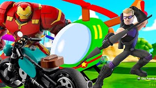 Cartoon Game in English for kids Hulkbuster and Arrow, Helicopters, motorcycle, Cars