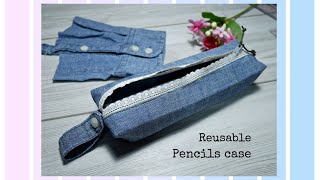 Diy bag pencils case | reusable old jeans| scraps fabric | sewing easy | pouch bag |กระเป๋าดินสอง่าย