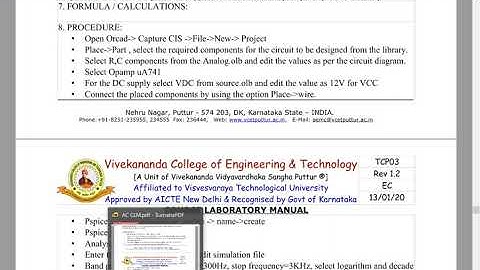 4 Sem: Analog Circuits Laboratory: Simulation Experiment No:2- Narrow Band Pass Filter