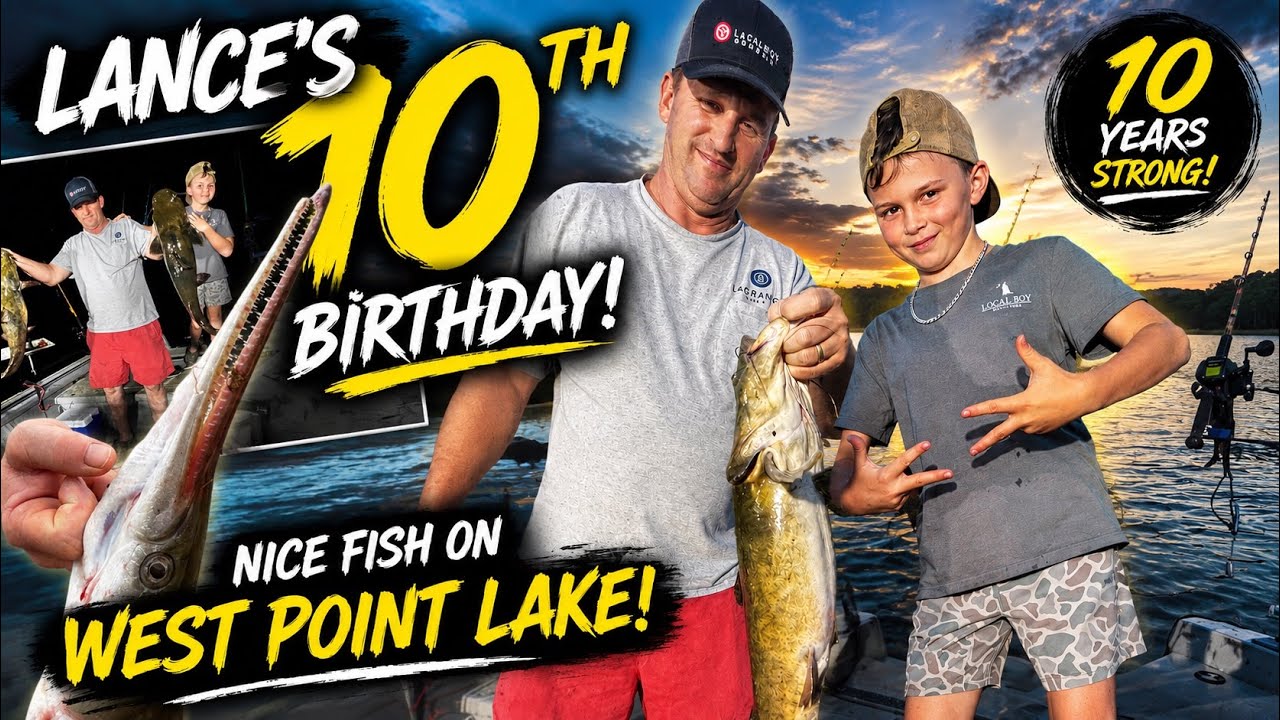Lance's 10th Birthday Fishing Trip BIG GAR and Double Digits Flathead Catfish!  He got 