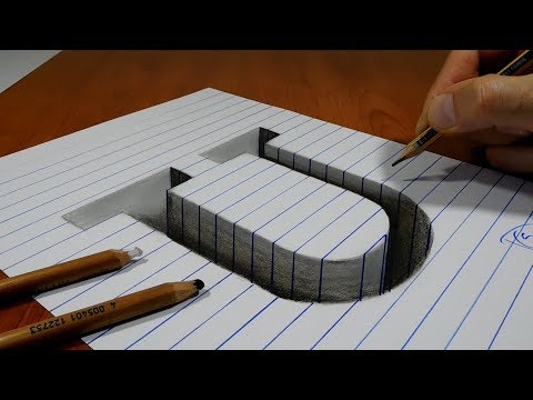 Draw a Letter U Hole on Line Paper   3D Trick Art