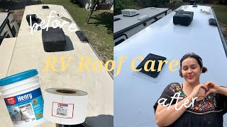 My first major upgrade to my RV! | Applying Eternabond tape + Henry’s Tropicool Coating to my roof