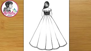 How to draw a girl in beautiful dress/ Girl Drawing/ Dress Drawing/ pencil sketch/ art 