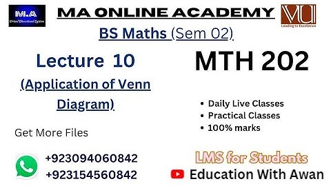 MTH 202 | Lecture 10 | Application of Venn Diagram| BS Maths Semester 02