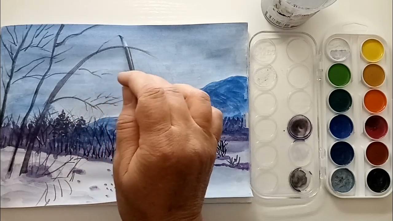 Медовая акварель, зимний пейзаж, для начинающих #рисование #акварель # ...