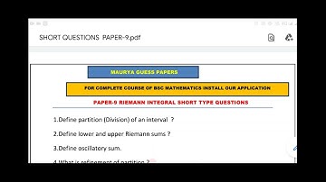 Paper -9 Riemann integral short   type most important question for vbu, bbmku sem-4