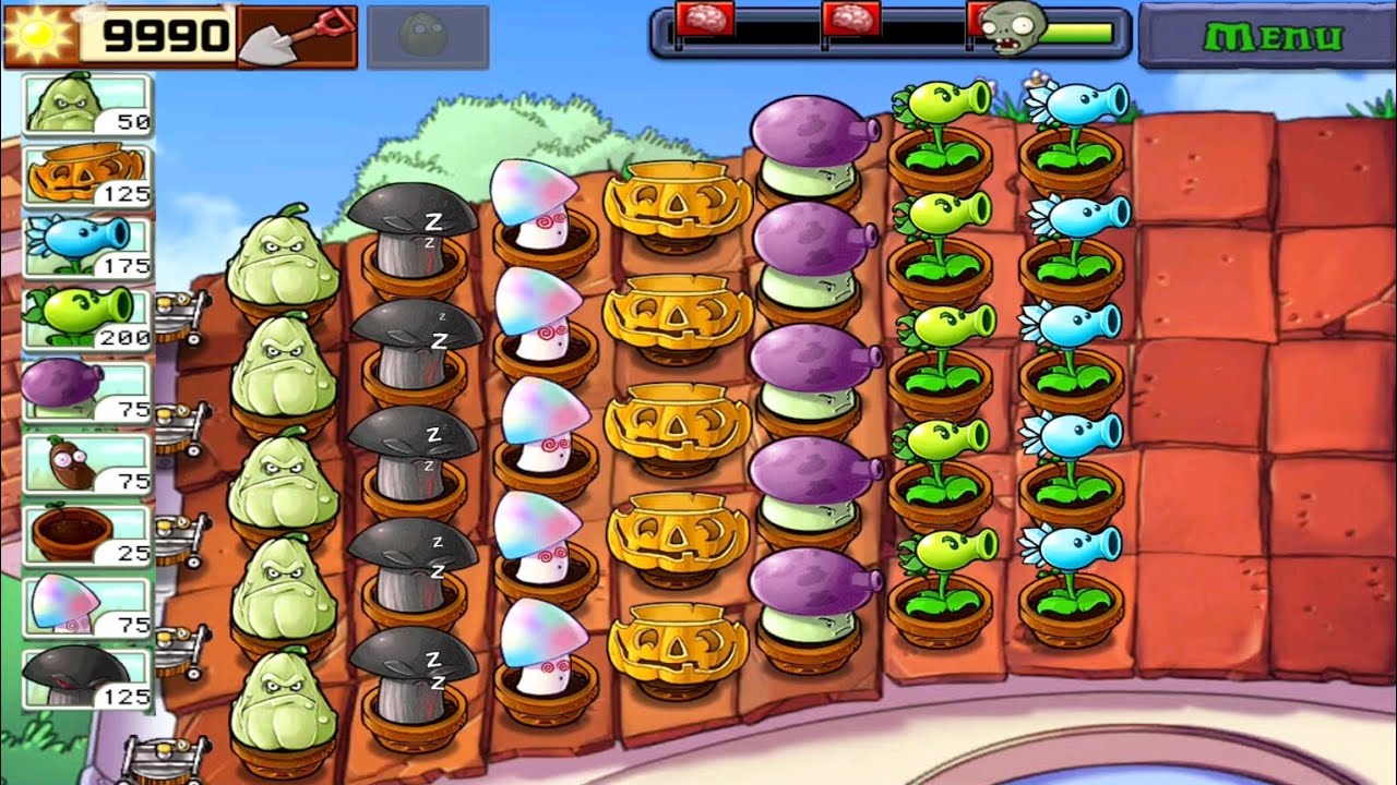 PLANT VS ZOMBIE DEFEATING A NORMAL ROOF LEVEL WITHOUT USING CATAPULT