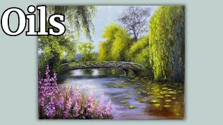 Weeping Willow Bridge: Cobra Water Mixable Oils Landscape Painting Preview