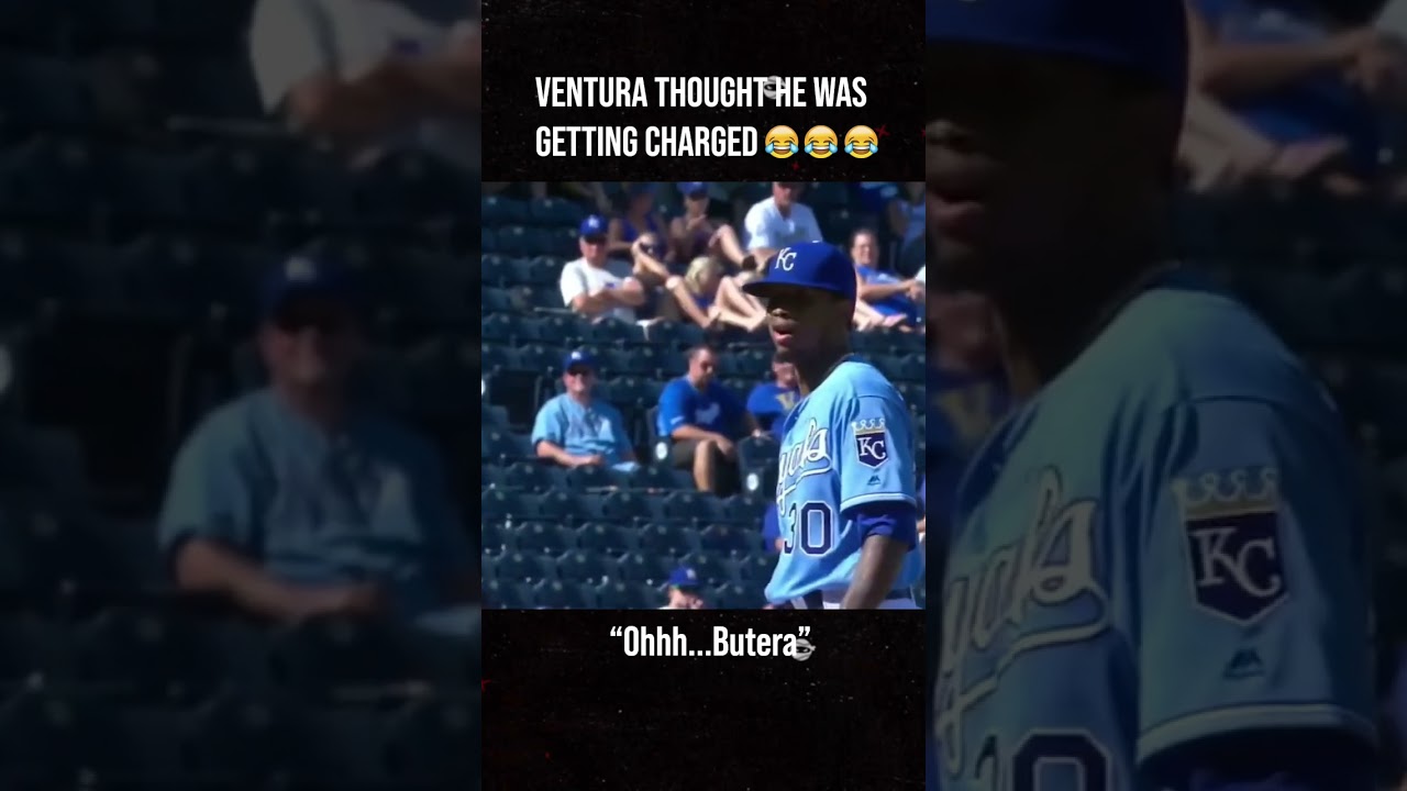 Yordano Ventura getting frightened by Drew Butera during a mound visit  #baseball #shorts 