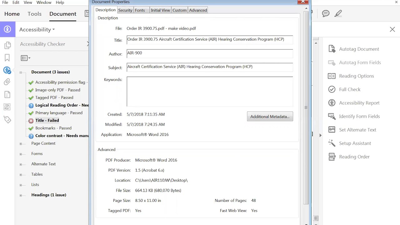 How to make a correction during a PDF accessibility check when it says