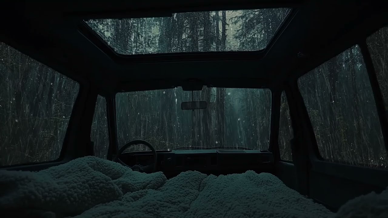 3 Hours⚡️Heavy Forest Rain Outside Camping Van For Healing Sleep And Inner Peace