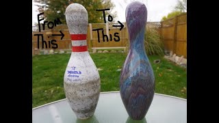 Painting on a bowling pin! Amazing results! Fluid Art / Acrylic Pouring (74)