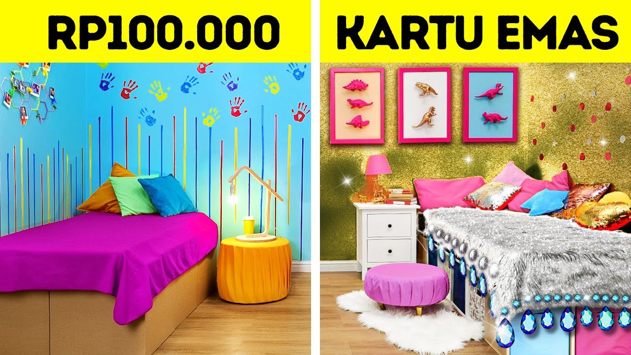 TANTANGAN MAKEOVER KAMAR PALING KEREN || Kaya vs Bokek! DIY Murah VS Mahal oleh 123 GO! FOOD