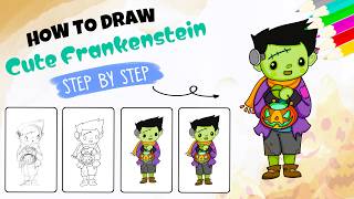 How to Draw a Cute Frankenstein Step by Step 🧟‍♂️🎃 | Easy Drawing Tutorial