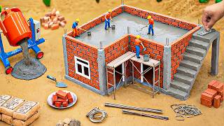 Building Mini Fireproof Brick House from Foundation to Roof | Miniature Village Build