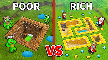 JJ and Mikey: POOR vs RICH Undeground Base Family Battle in Minecraft - Maizen