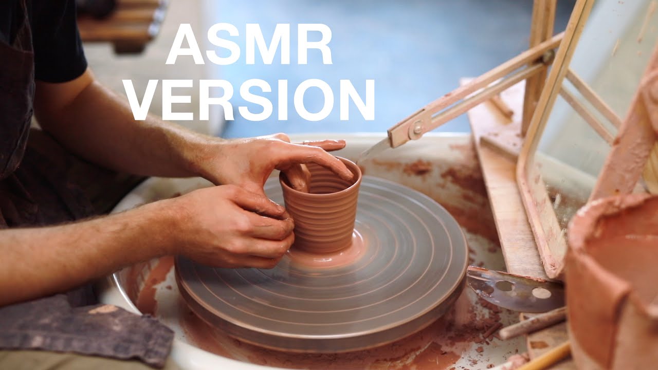 Throwing, Trimming and Attaching Handles onto Stoneware Coffee Cups — ASMR Version