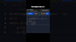 Print numbers from n to 1 (reverse - order) program - Python #live #code #repeat