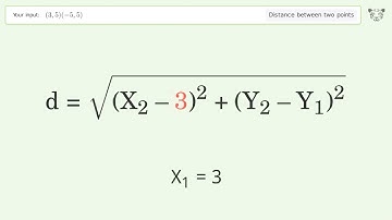 Find the distance between two points p1 (3,5) and p2 (-5,5): Step-by-Step Video Solution