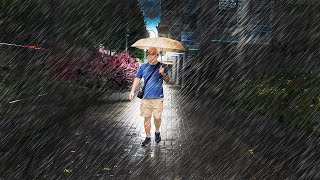 4K NIGHT RAIN Walking Tour in VERY Heavy Thunderstorm Along Tiong Bahru Plaza in Singapore ASMR