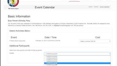 Events Registration Front end