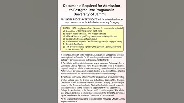 Documents Required for Admission to Postgraduate Programs in University of Jammu #jammuuniversity