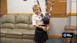 Self-taught 7-yr-old shocks family with bagpipe skills