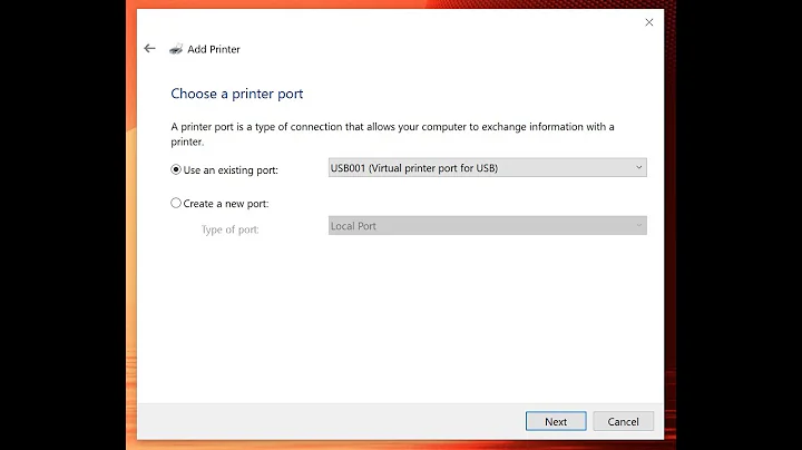 Adding USB001 virtual printer port when manually installing printer drivers