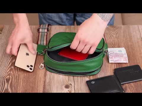 Жіноча шкіряна сумка крос боді для міста та щоденного використання Vintage 22113 Зелена, видео 1