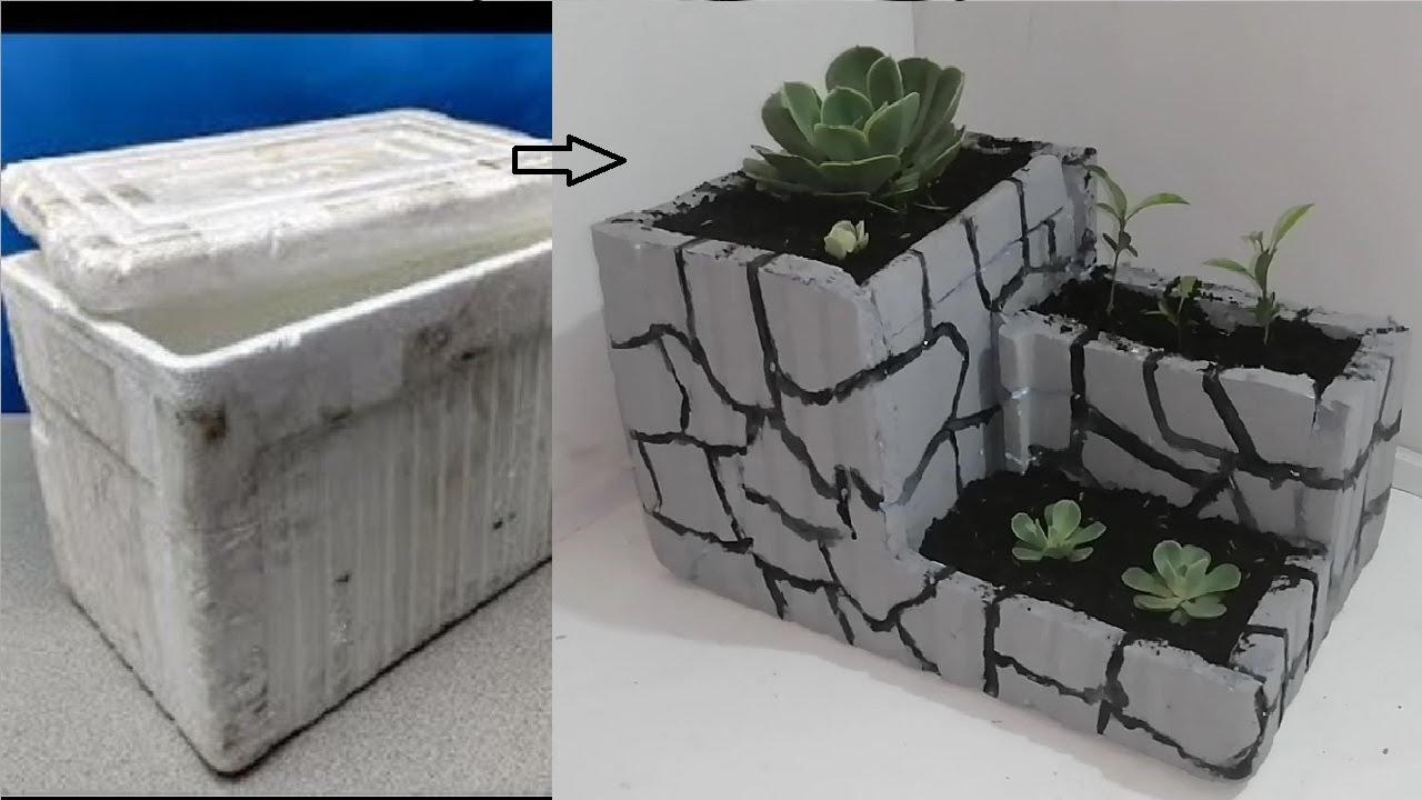 como hacer una maceta con material reciclado// matera con nevera de