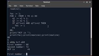 Algol 68 Program to Calculate Highest Common Factor (hcf or gcd). screenshot 5
