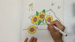 Cute Capybara Coloring with Sunflowers 🌻