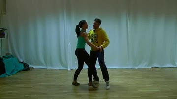 Learn brazilian zouk. 01.04.15. Bumerangue after cross step and elastic behind the guy.