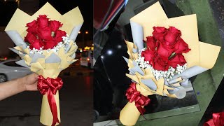 8 Roses arrange flower bouquet. Flower bouquet wrapping || flower wrapping techniques