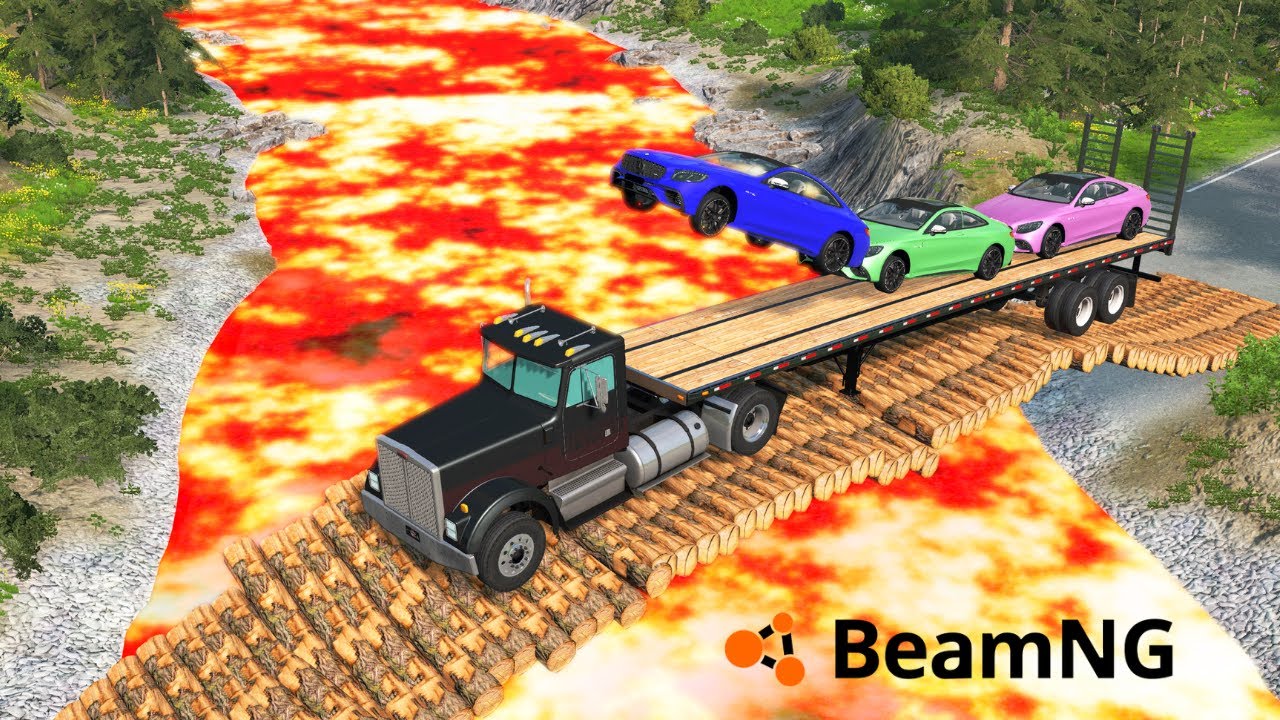 Cars vs Log Bridge and Lava 😱 – BeamNG Drive