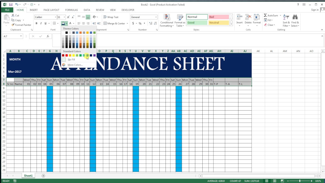 How To Make Attendance Sheet in Excel # 13 Basic Excel Sheet