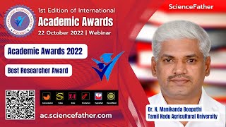 Dr N.Manikanda Boopathi, Tamil Nadu Agricultural University, Best Researcher Awards, India