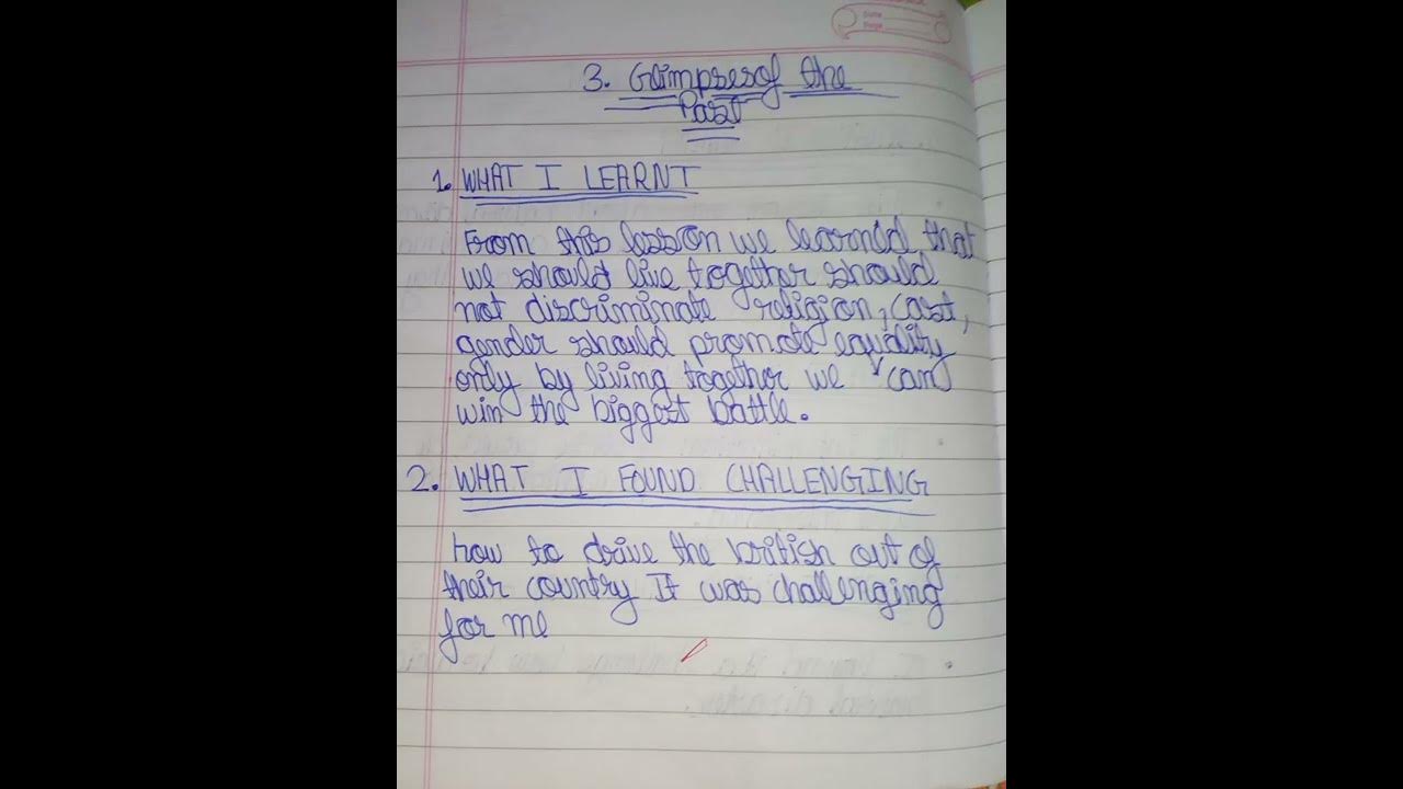 Glimpses of the past learner diary class 8th