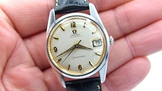 1959 Omega Seamaster Automatic Date Wristwatch Model 14710 with Original Off-White Dial in Steel