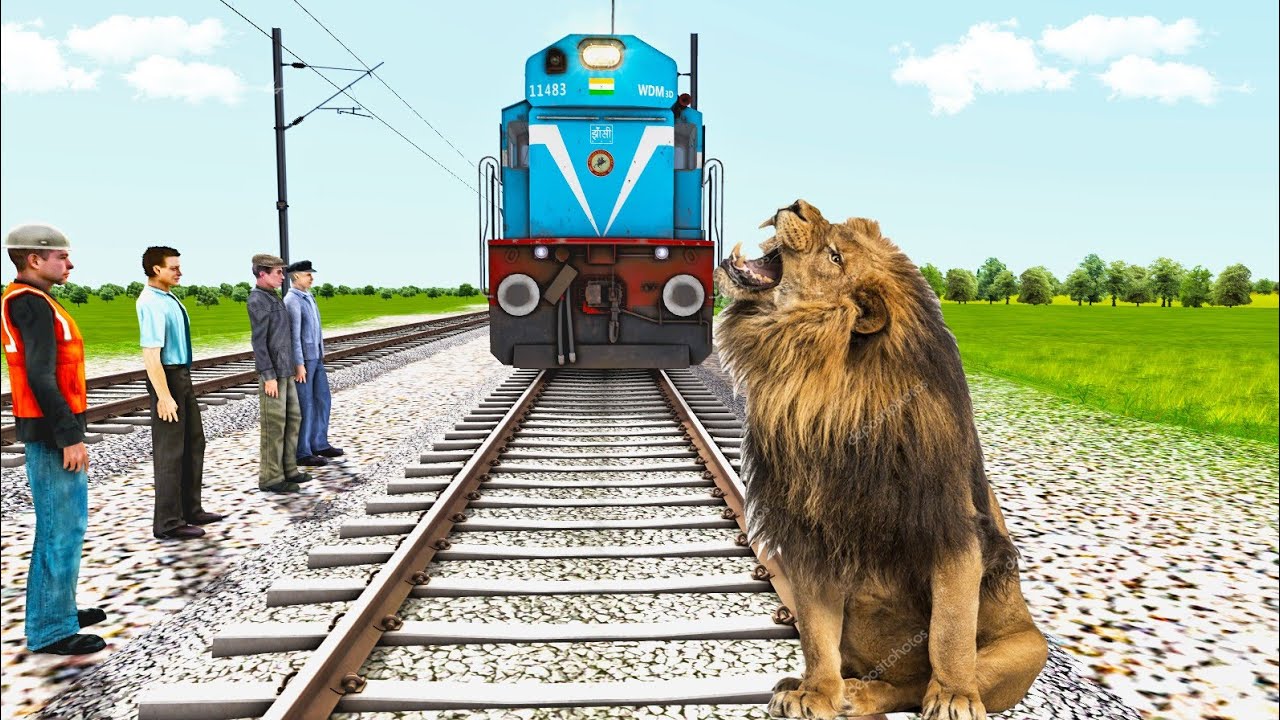 Angry Lion On Track and Attack On Man And STOps Train Train And Man Funny Video - Angry Lion On Track and Attack On Man And STOps Train Train And Man Funny Video