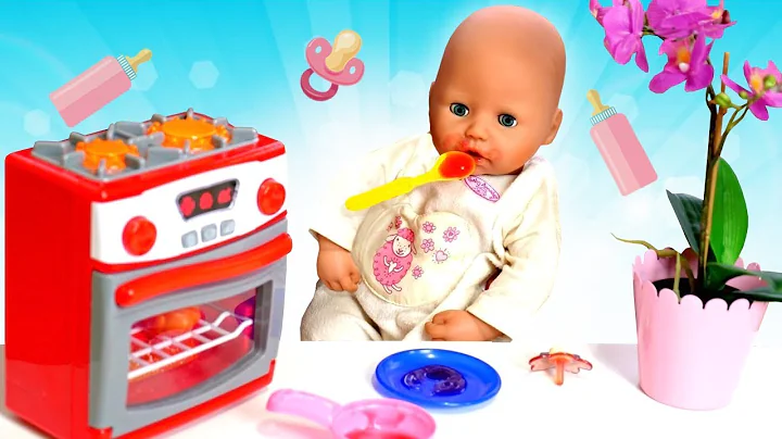 Cooking food for baby born doll: Feeding Baby Anna...